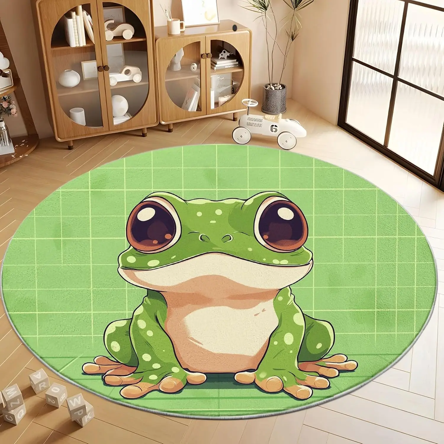 

Круглый ковер с мультяшным животным и принтом лягушки, зеленые квадраты, моющийся круглый ковер, нескользящий круглый ковер, впитывающий коврик