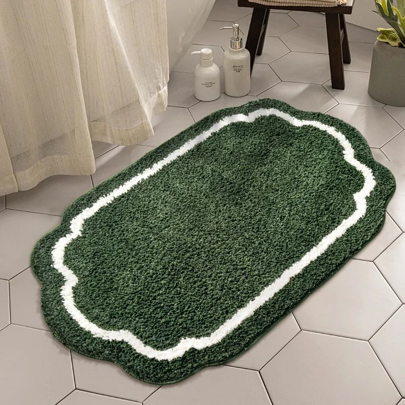 Green tufted customizable soft water-absorbing non-slip bathroom mat