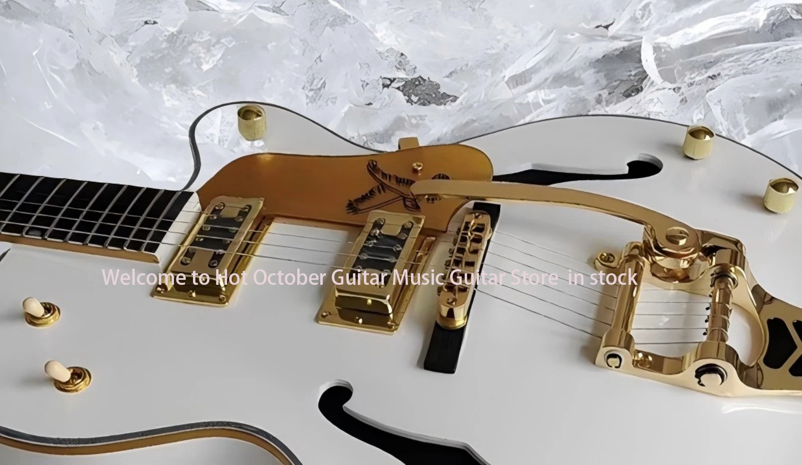 حار بيع نوعية جيدة الأبيض Fal-con شبه جوفاء الجسم الجاز الغيتار الكهربائي مع Bigs Tremolo الأبنوس الأصابع ، جودة عالية يمكن