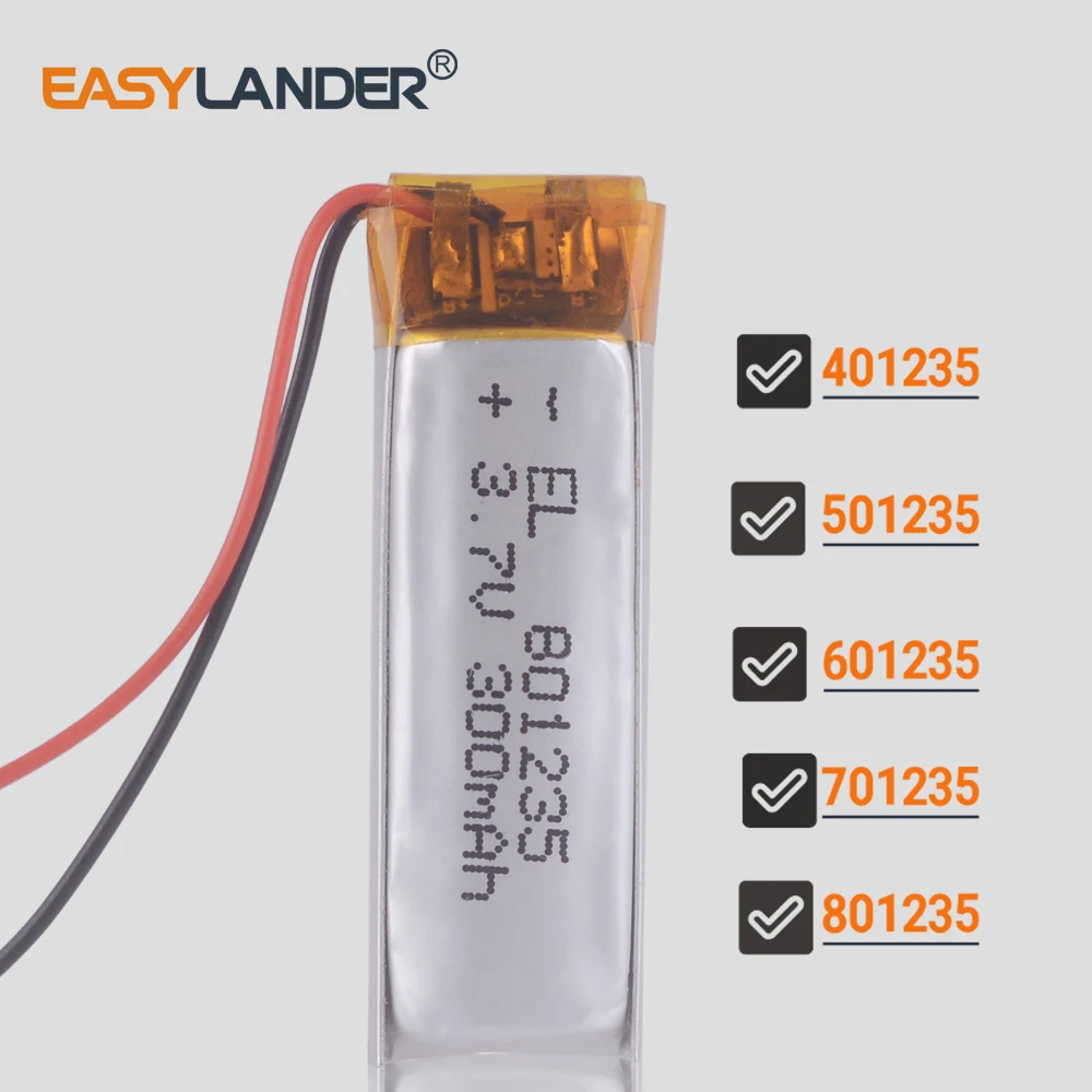 Image of 611235 3,7 V 300 mAh 301235 601235 401235 501235 701235 801235 Wiederaufladbarer Lipo-Li-Polymer-Akku