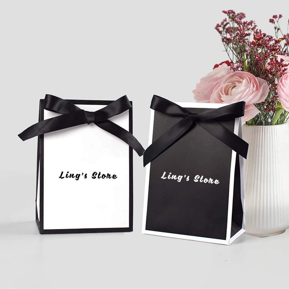 50Pcs 사용자 정의 로고 보석 선물 가방 부티크 포장 종이 Bowknot 핸드백 화장품 향수 반지 귀걸이 팔찌 보관 주머니