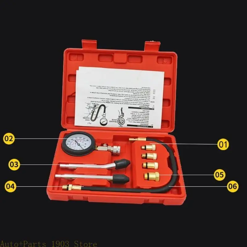 

E21C 0-300Psi/20Bar Motorbike Car Cylinder Tester Pressure Gauges with Adapters