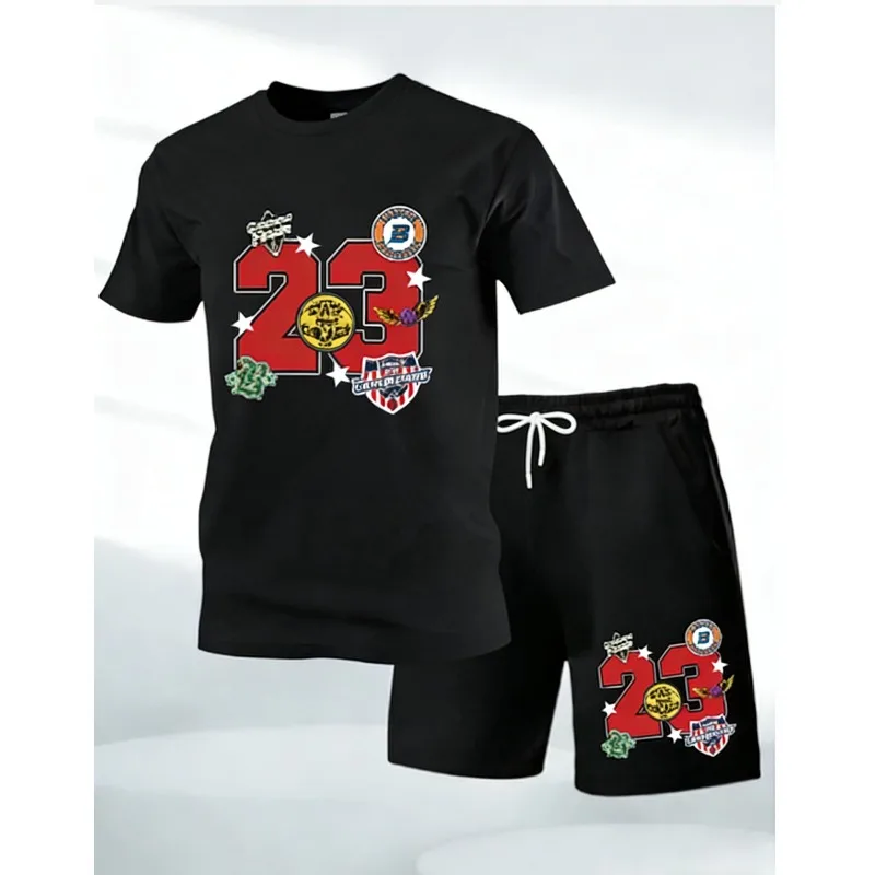

Latest Men's California Los Angeles Printed 2-Piece Top and Shorts - O-neck Loose Soft T-Shirt with Pockets and High-Waist Pants