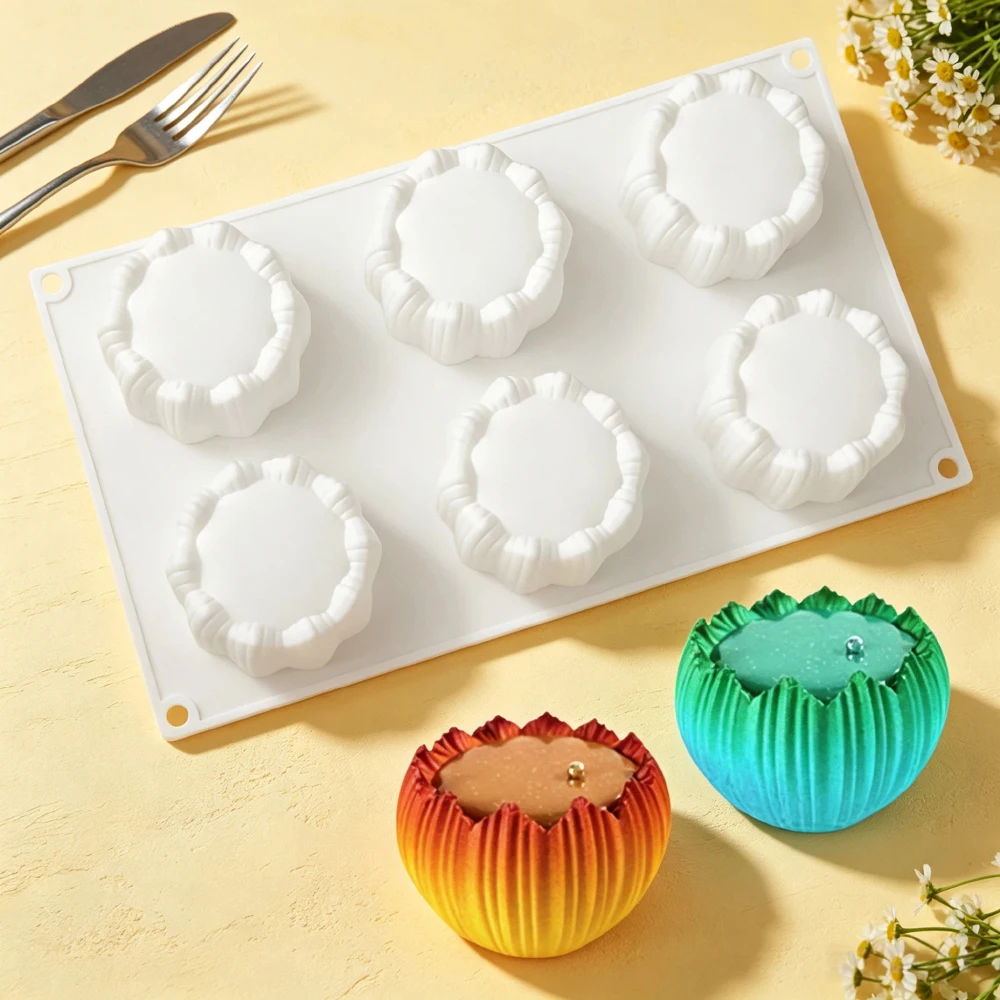 6-Link Lotus Bowl Silicone Mold for Mousse Cake Chocolate Dessert Pudding French Pastry Baking Candle Aromatherapy Wax Candle