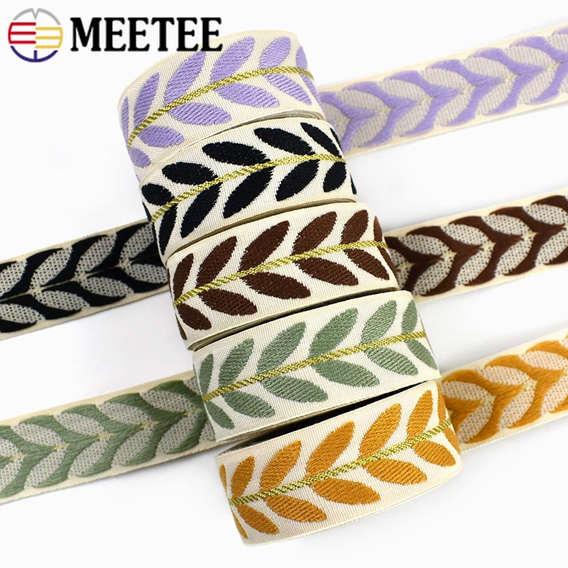 5/10/15M 25mm Leaf Jacquard Webbing Tape Polyester Ribbon for Bag Strap Garment Trims Curtain Decor Band DIY Sewing Accessories