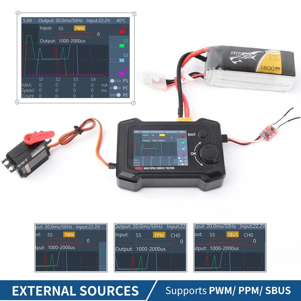 in Stock ToolkitRC ST8 2.4 TFT 7-28V 8-Channel Servo Integrated Tester 4 Independent Interface Signal Test