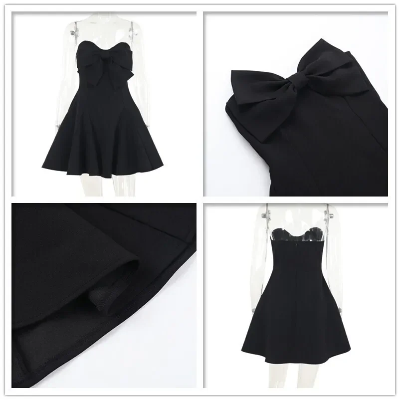 Bow Short Backless Sleeveless Sexy A-line Dress Women Elegant Party Dress Strapless Bodycon Mini Summer Dress Vestidos