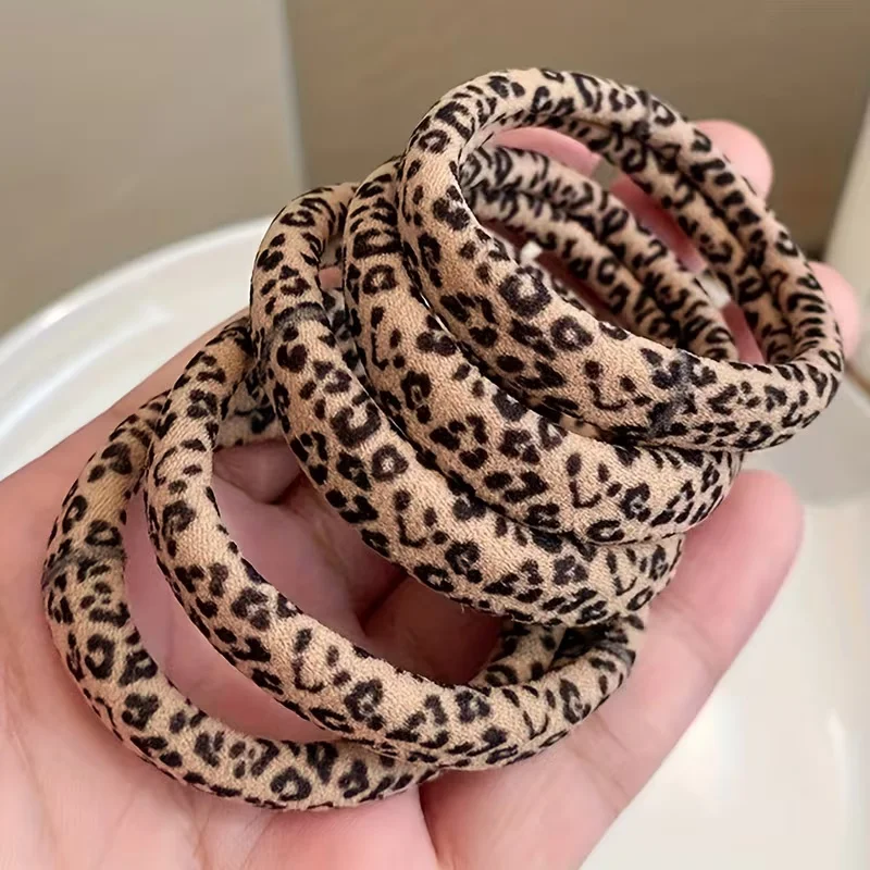 10pcs Fashion Leopard Print Elastic Rubber Hair Bands Hair Rope for Women Party Hair Accessories image 4