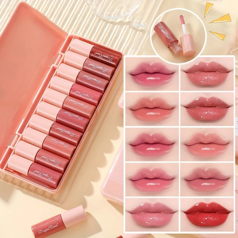 10 Colors Cartoon Set Waterproof Moisturizing Lip Glaze Set Non-fading Lip Liquid Mirror Lipstick for Lip Gloss