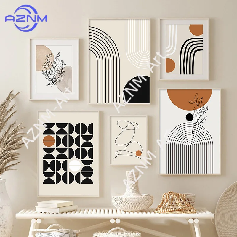 1/6 Stück, modernes, nordisches, einfaches, abstraktes Poster mit schwarzen Linien und geometrischen Formen, Schlafzimmer- und Wohnzimmerdekoration, rahmenloses Gemälde