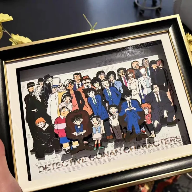 Anime Detective Conan Family Portrait 3D Art Painting Detective Boy Cartoon Figure Collect Picture Handmade Desktop Decor Gifts