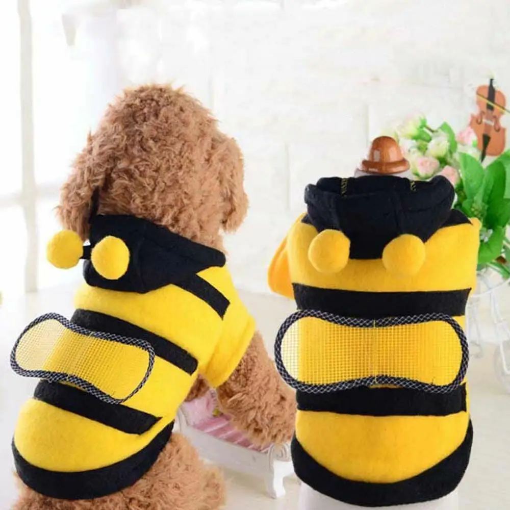 1pc Bee Pet Puppy Coat Apparel Outfit Fleece Clothes Dog Cat Hoodie Fancy Costume Halloween Cosplay Sweater Dog Hoodies Coat