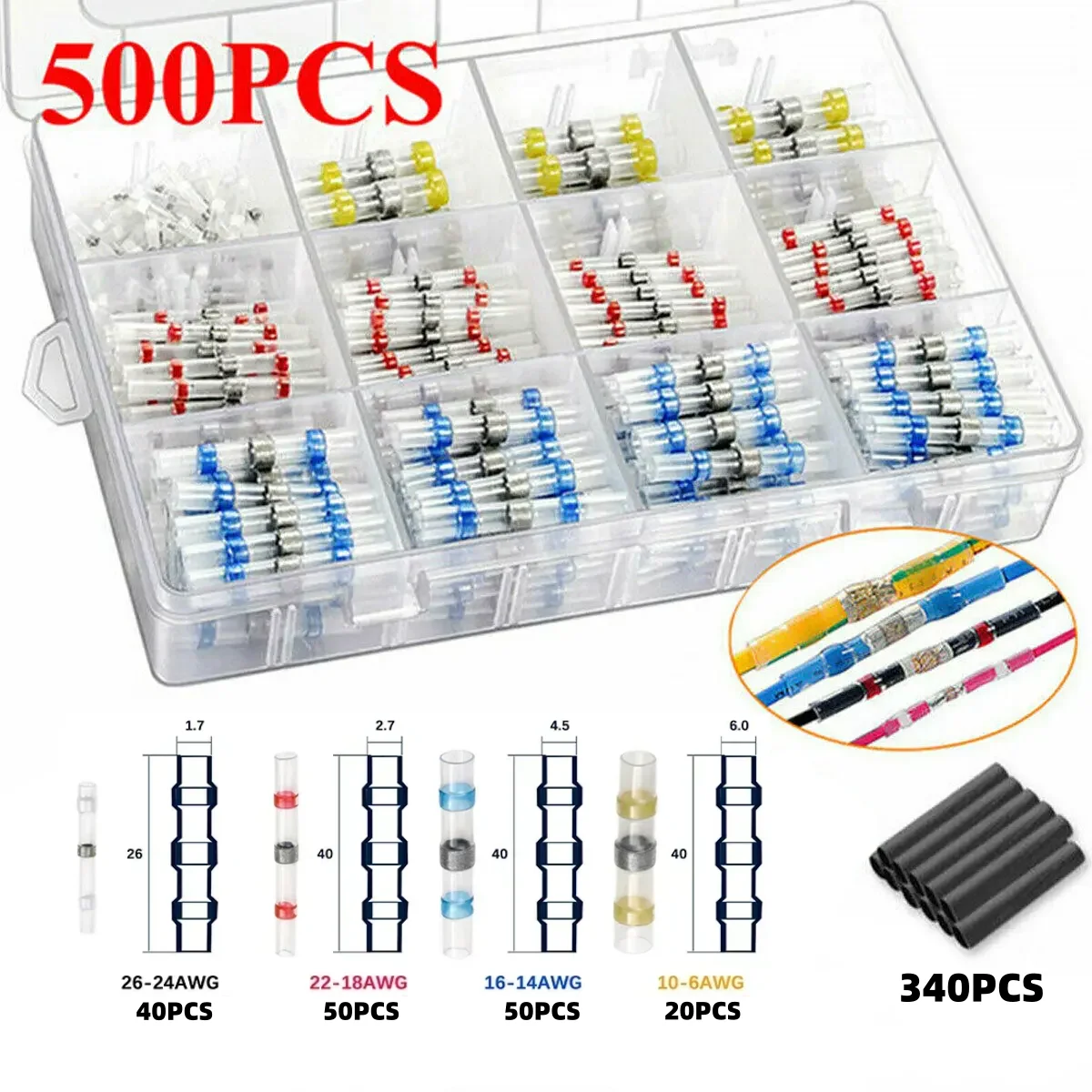 500pcs Waterproof Solder Seal Connectors Heat Shrink Butt Splice Kit for Automotive Electrical Marine Wiring Applications