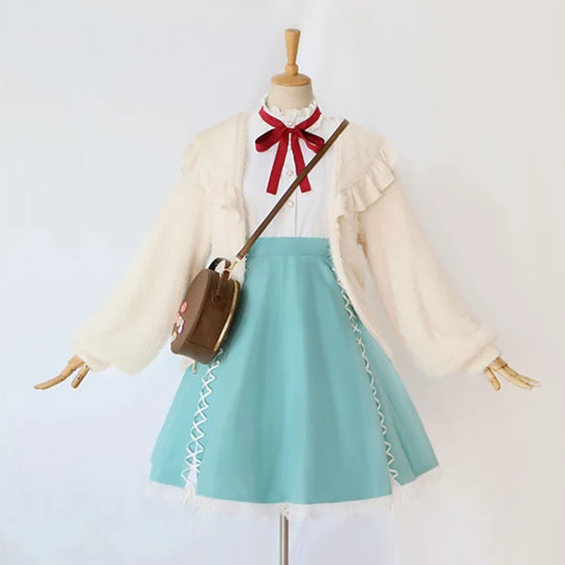 Spring of Ode Suzuran costume cos Anime Lolita clothing light green dress with bag women Cosplay