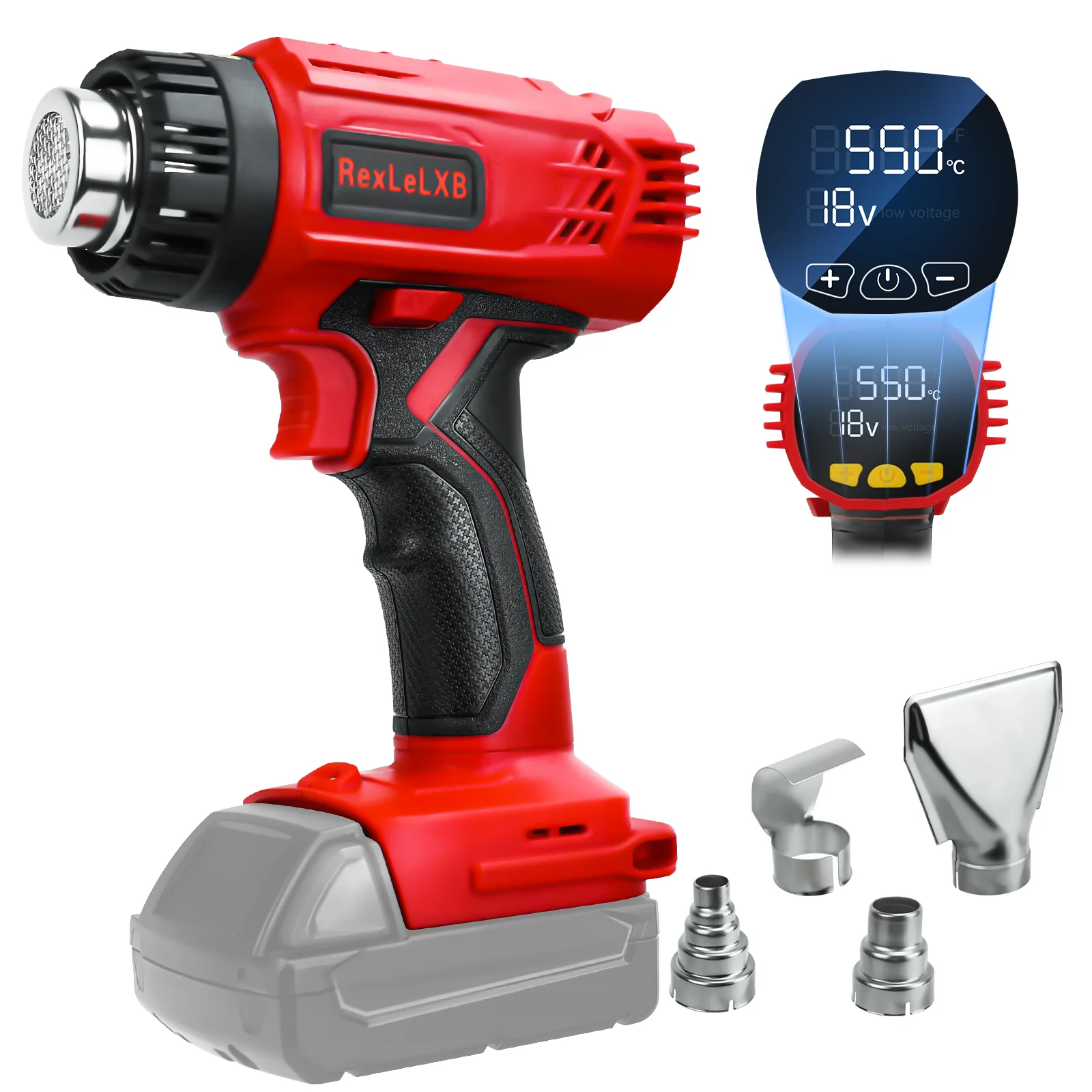 

Аккумуляторный тепловой пистолет мощностью 400 Вт, 50–550. ℃ Пистолет горячего воздуха с быстрым нагревом и цифровым ЖК-дисплеем для батареи Milwaukee 18 В (без батареи)