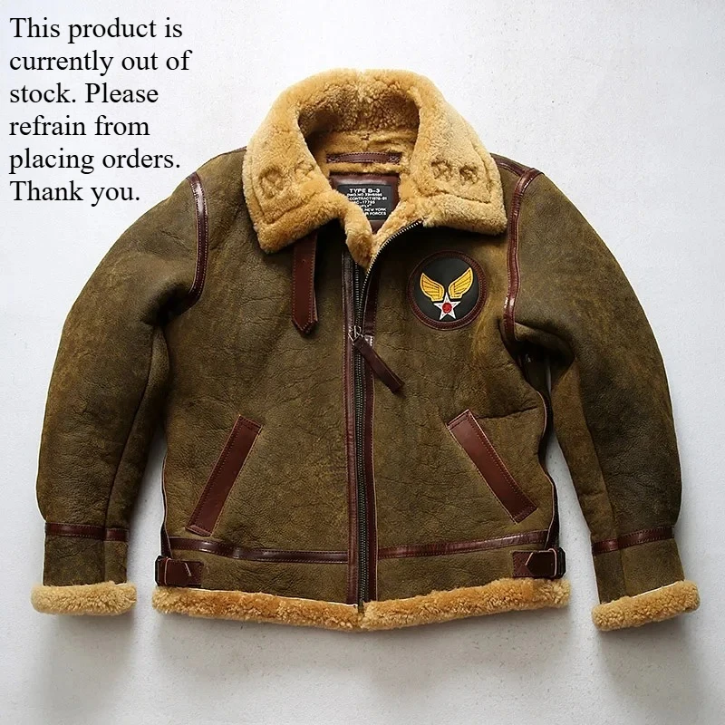 

Европейская высококачественная супер теплая куртка из натуральной овечьей кожи, мужская куртка-бомбер из овчины большого размера B3, военная куртка с мехом пилота