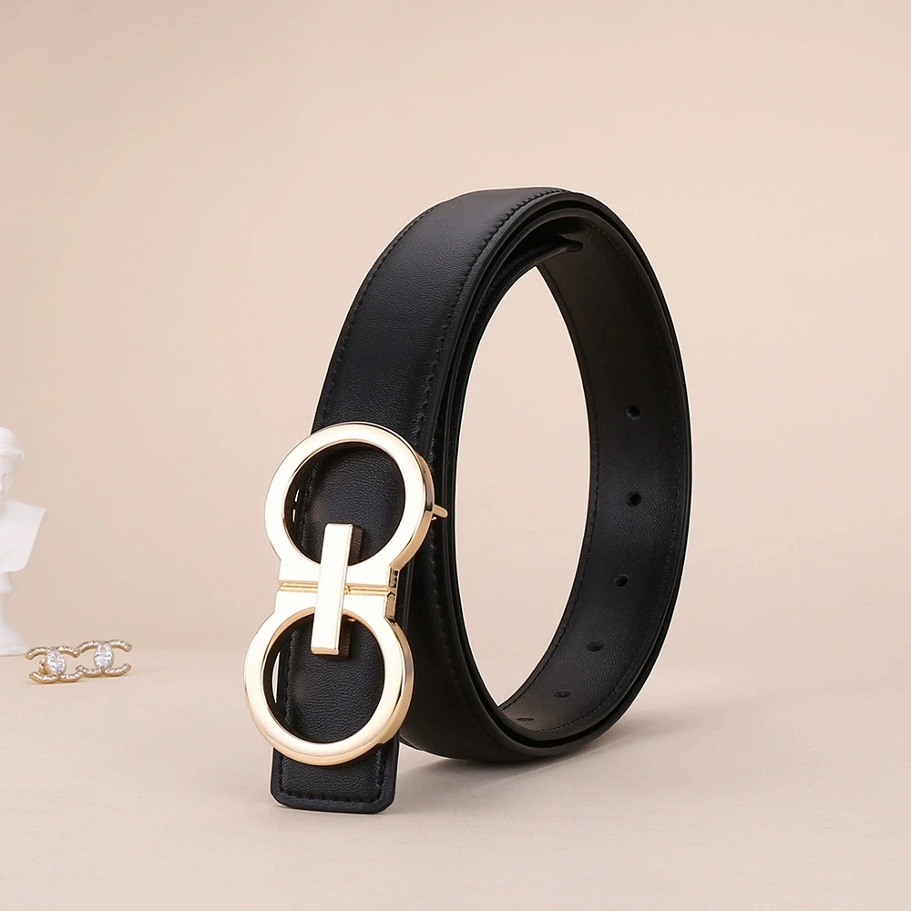 New Stylish Smooth Buckle Women's Leather Belt, Korean Style Elegant Versatile Trendy Premium Cowhide Trouser Belt