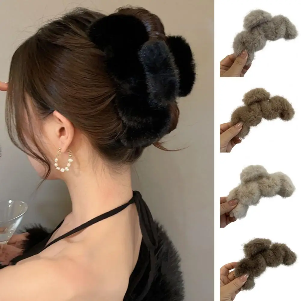 Hair Clip Soft Plush Hair Gripper Vintage Wave Shape Claw for Anti-slip Anti-break Hair Fixation Stylish Decoration Clamp Strong