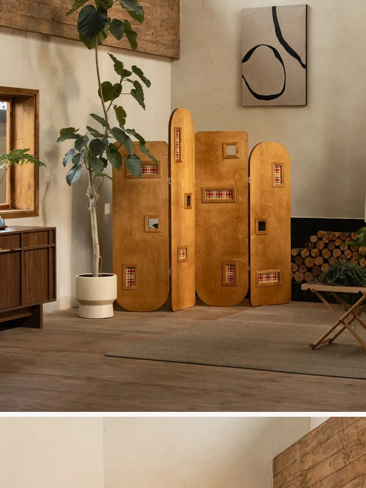 AA Solid wood bamboo woven screen folding mobile partition
