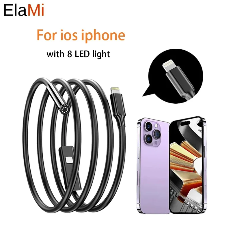 

5.5mm Detection Endoscope for iOS IPhone Inspection Borescope Snake Camera IP67 Waterproof with 8 LED Lights For Lightning inter