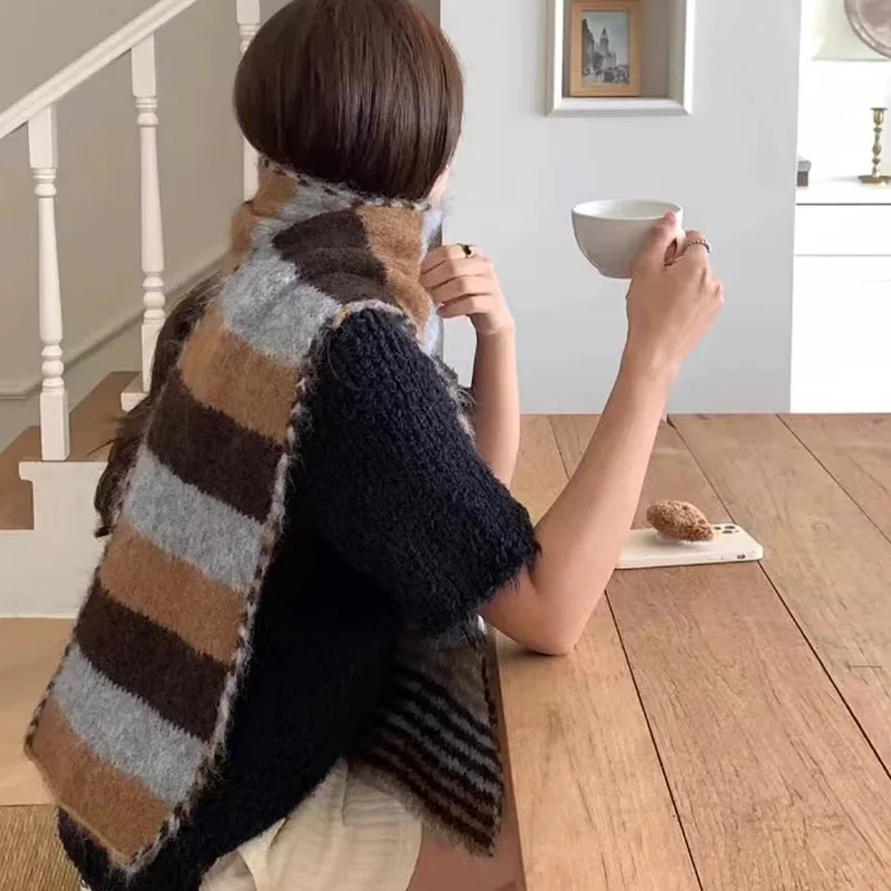 Fashion Versatile Color Blocked Long Scarf Comfortable Warm Breathable Striped Colorful Scarf Autumnwinter Cold Resistant Scarf