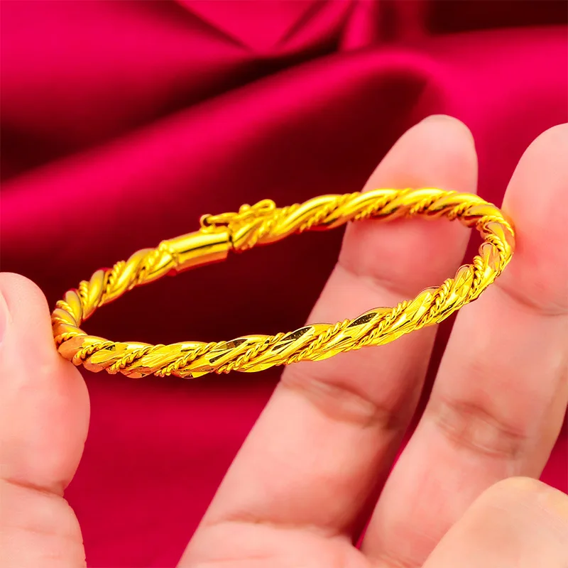 

4mm Women's Clasp-Twist Gold Bracelet, 24K Gold AU999 | 3D double-twist, daily chic with soft glow