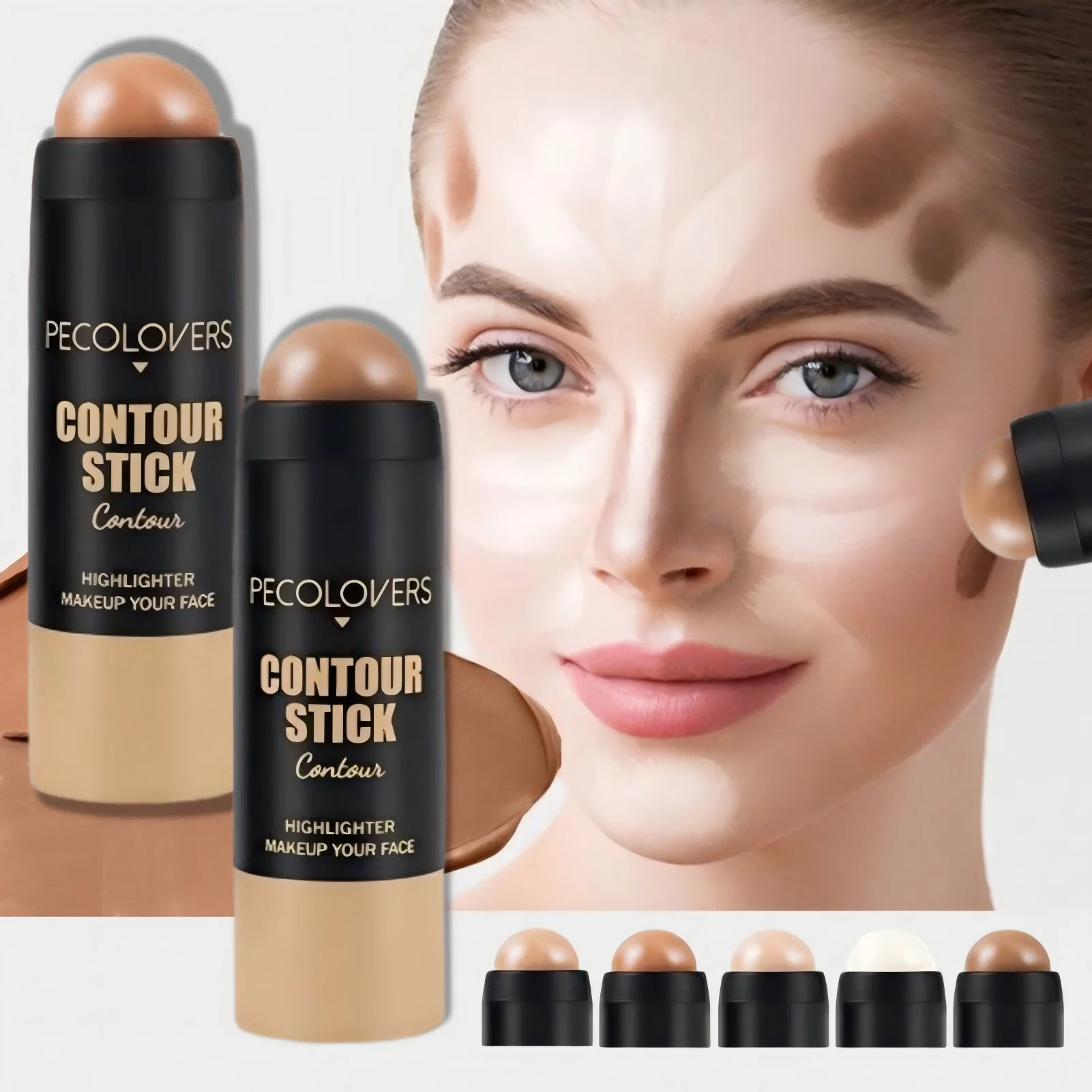 Gezichtscontourstick met dubbele kop, waterbestendig, duurzame natuurlijke afwerking voor alle huiden, hoogtepunt en contouren en concealer 3D-gezicht.