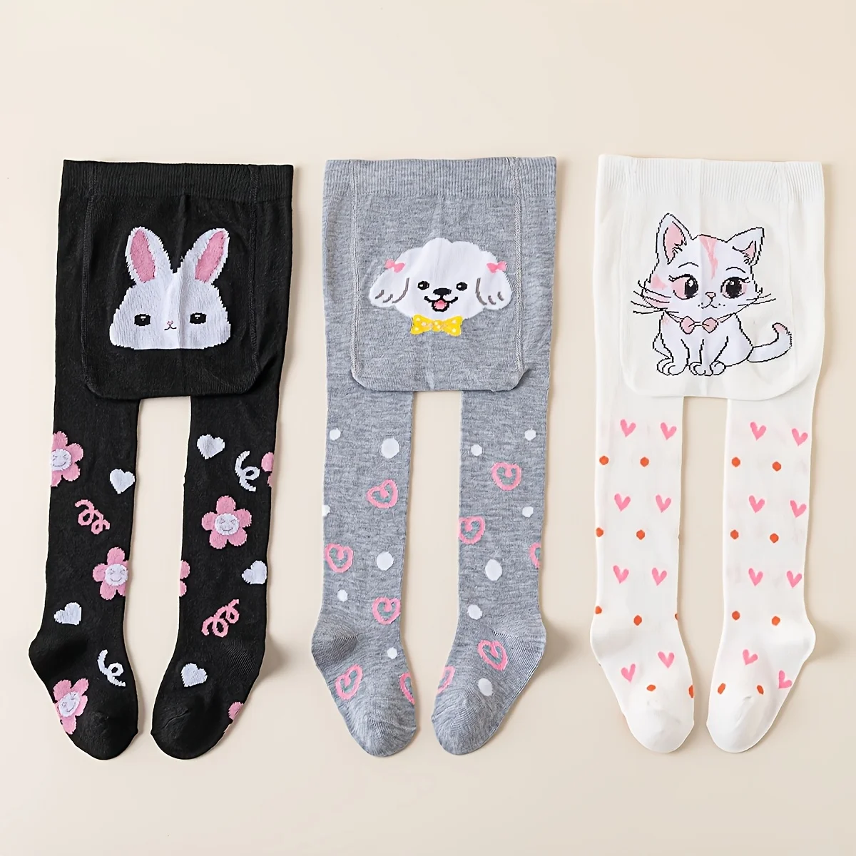 3-pack baby pantyhose with cute animal patterns, comfortable, breathable and fashionable, suitable for daily life, dance and cam