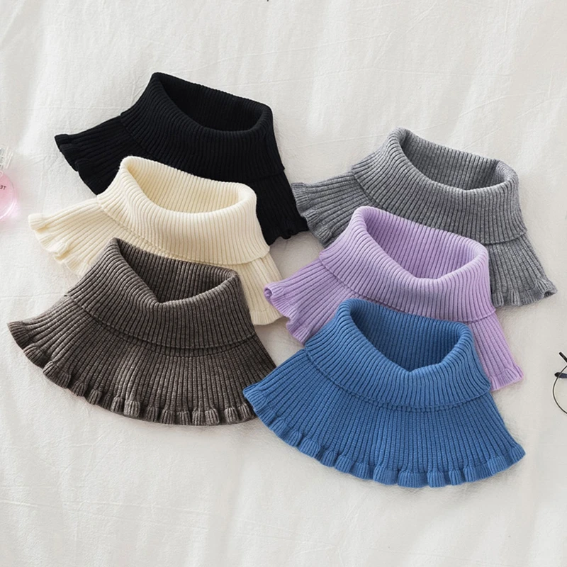 Women Detachable Fake Collar Winter Turtleneck Removable Ribbed Knitted Dickey Scarf Sweater Clothing Accessory