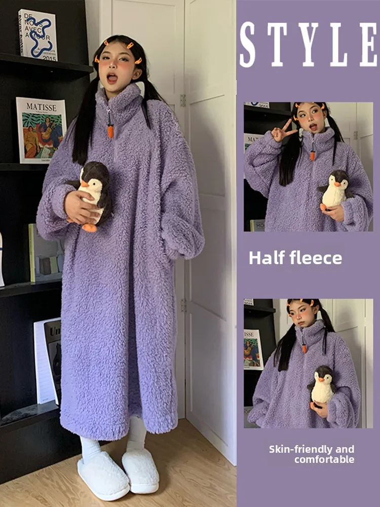 

Корейский элитный коралловый Fce Spwear, женская зимняя теплая домашняя одежда f-Fce, ночная рубашка больших размеров, зимний халат