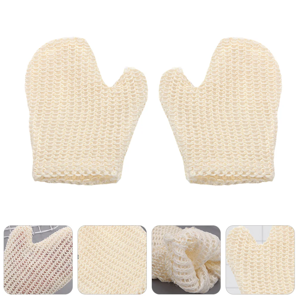 2 Pcs Bath Towels Sisal Gloves Shower Scrub Brush Body Cleaning White Bathing Exfoliating Mitten Miss