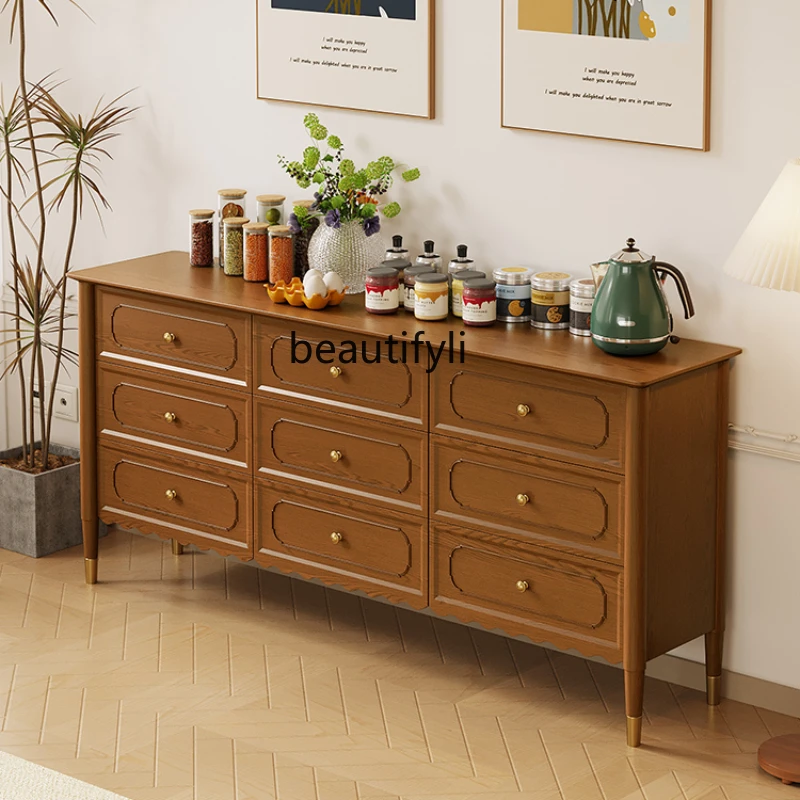 

French Style Chinese Style Nine-Drawer Cabinet Bedroom American Retro Living Room Master Bedroom Bed Front Cabinet