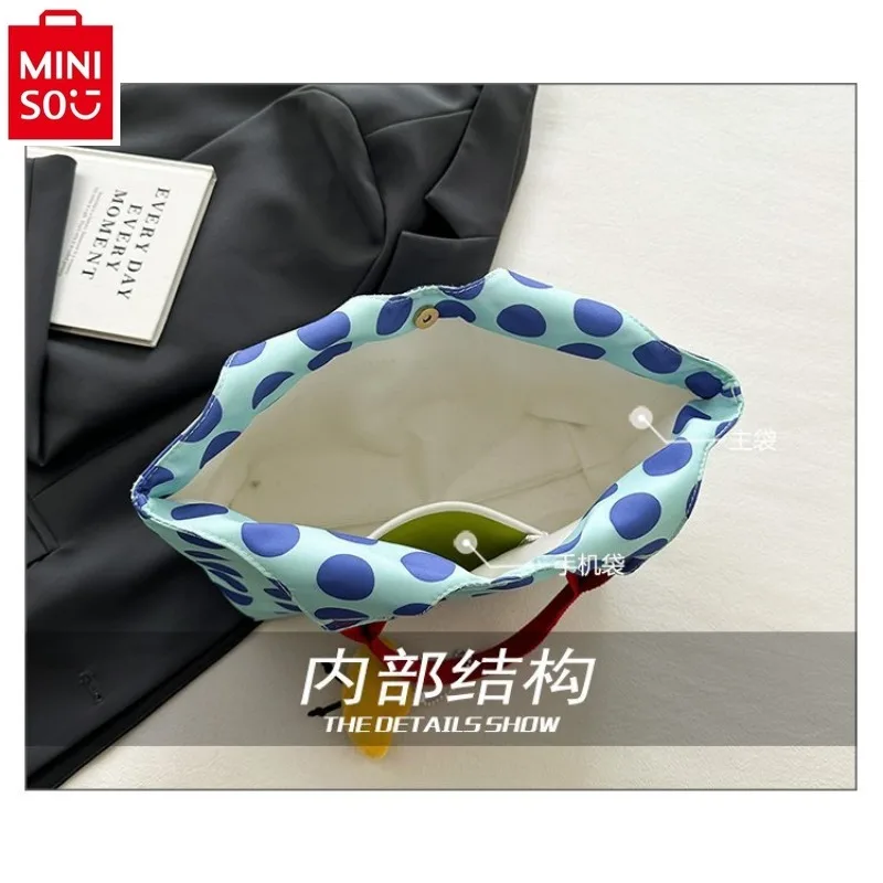 MINISO Disney Cute Stitch Printed High Quality Nylon Large Capacity Storage Bag Student Fashion Casual Commuter Tote Bag