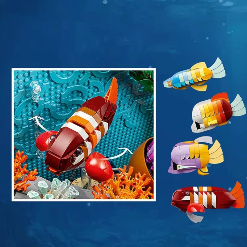 2026 new  tropical aquarium building block set 4154 pieces of marine fish tank model bricks boys educational toys home deco - view 3