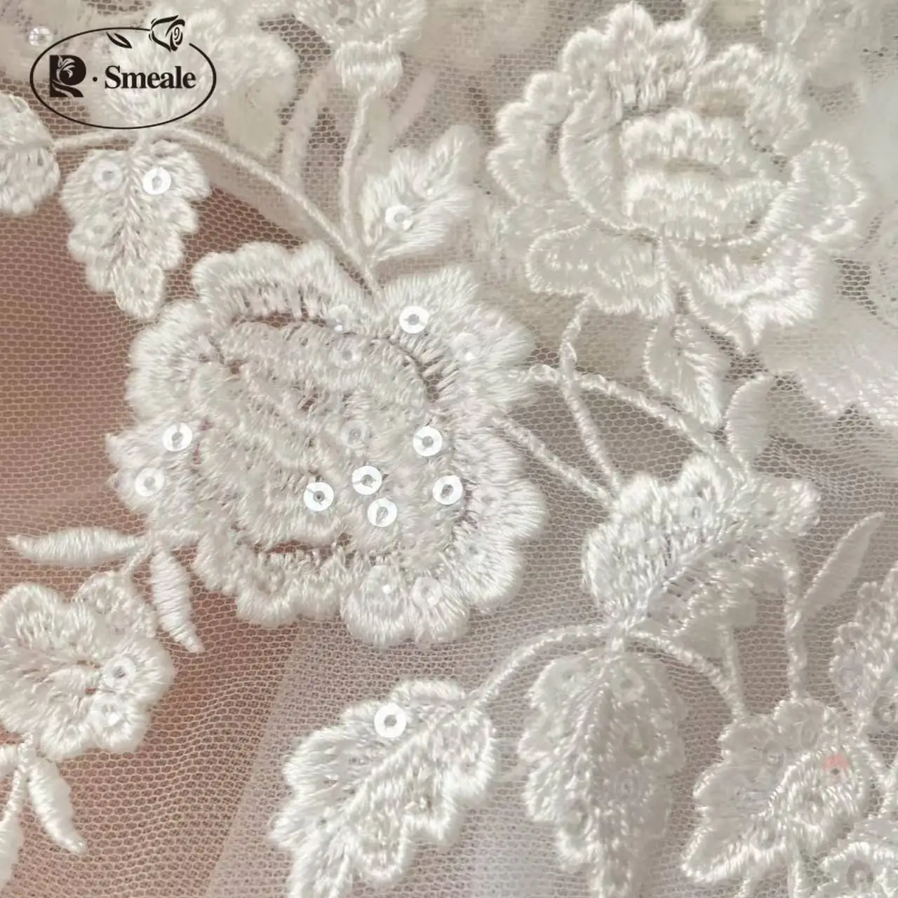 Französischer bestickter Spitzenstoff, schöne Blume, romantische Hochzeitspailletten, DIY-Kleid, RS2508172 – Detail 5