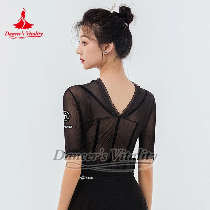 Due colori sono disponibili Pratica di danza sociale Tuta Foxtrot Tango Stampa leopardata Allenamento di gruppi di danza Esegui top coordinati