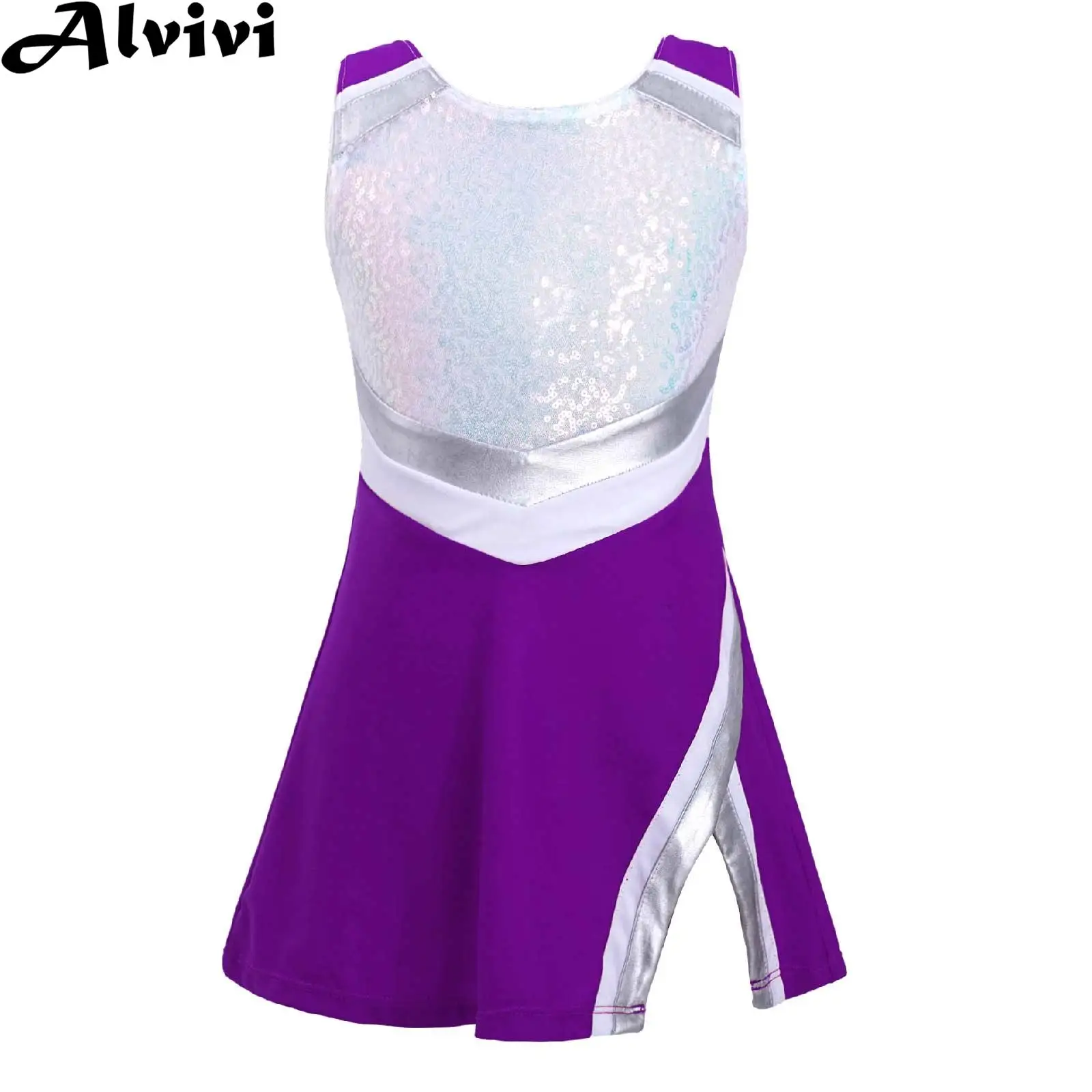 Kids Girls Sportswear Set Sleeveless Shiny Sequin Decor Dress with Shorts Cheerleading Dance Sports Outfit Casual Tracksuit