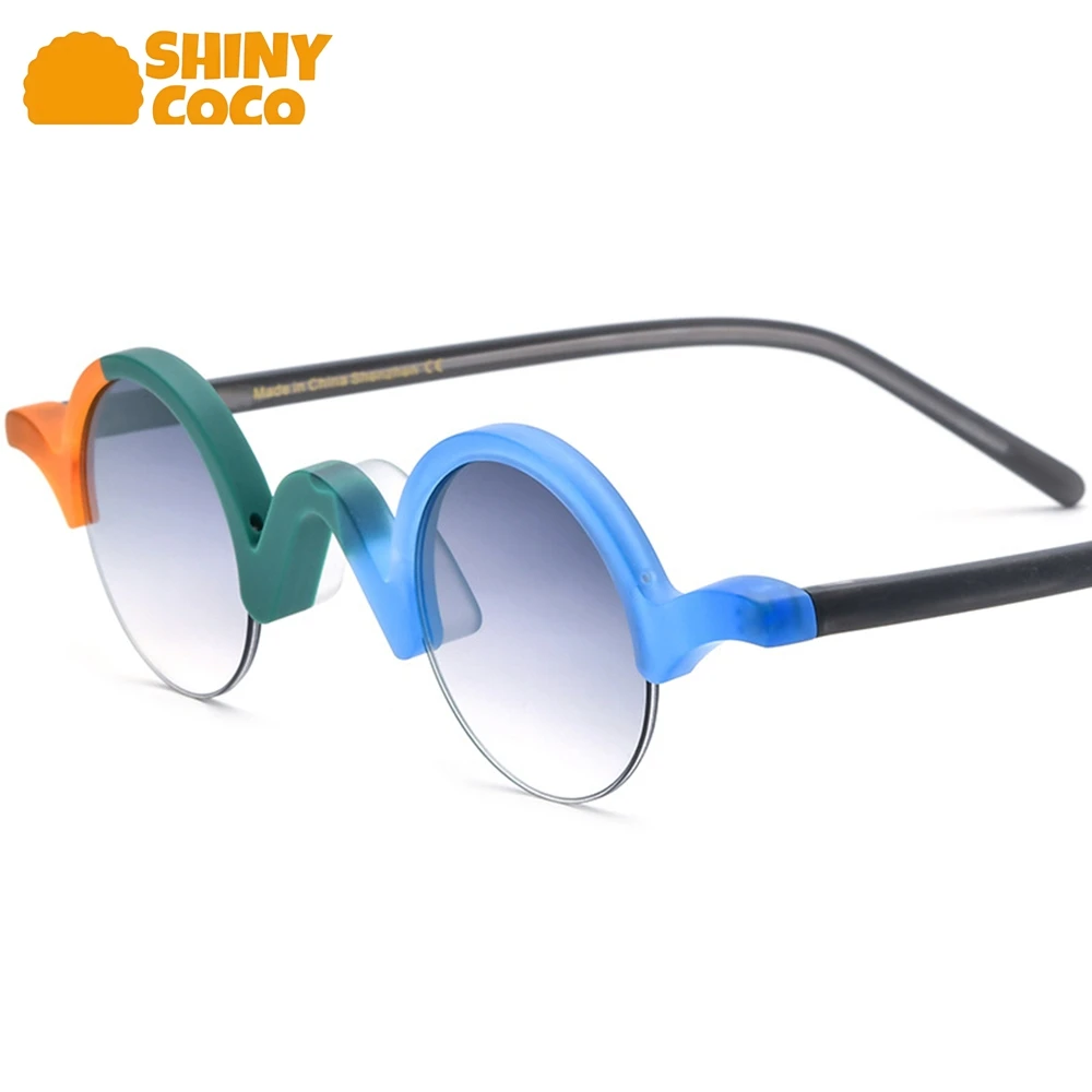 

ShinyCoCo Luxury Brand Two Tone Matte Sheet Semi Frame Round Sunglasses Men And Women Sunglasses Driving Glasses