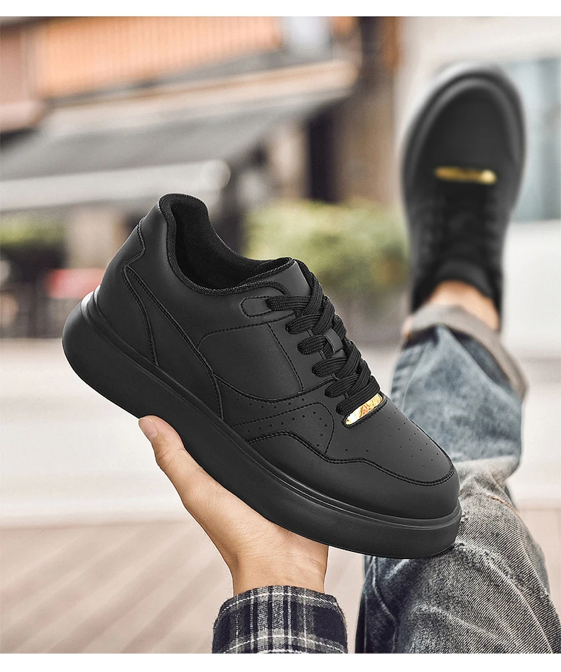 Herren-Skate-Schuhe aus Kunstleder mit Schnürung, versteckter Erhöhung der Höhe um 6/8/10 cm, rutschfester Plattform, für den Alltag und zum Gehen. – Detail 24