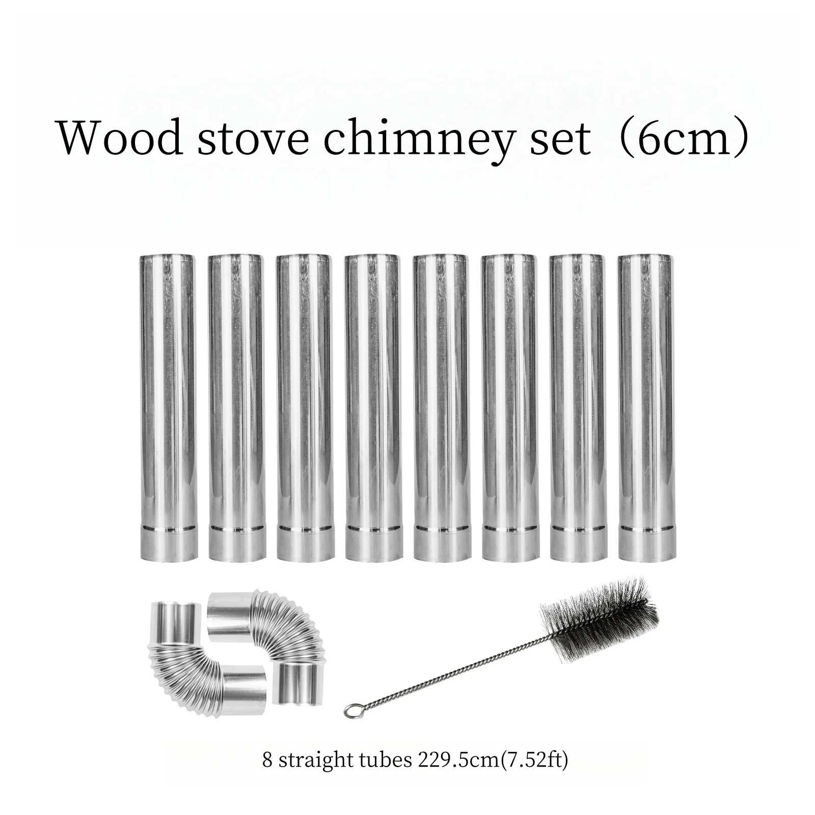 

11 PCS Firewood Stove Stainless Steel Chimney Set Diameter 6cm Chimney Cleaning Brush Elbow Camping Heating Stove Accessories