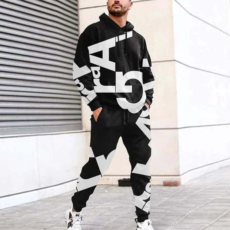 New Vintage Alphabet 3D Print Man Woman Tracksuit Set Fashion Casual Hoodie+Pants 2 Piece Sets Trend Streetwear Unisex Pullover