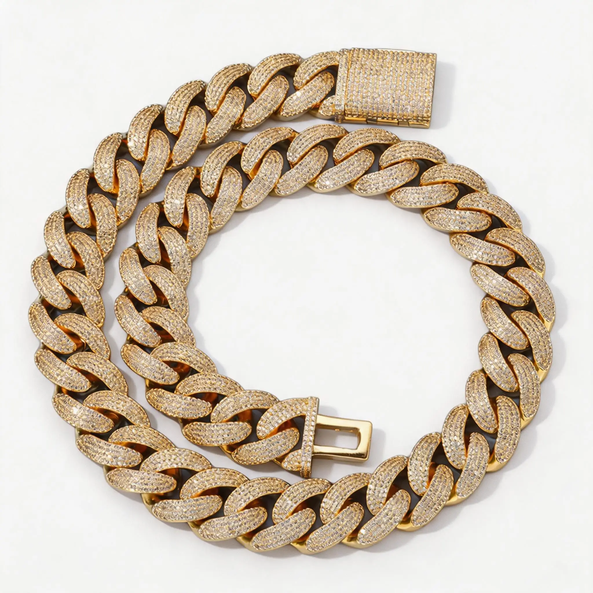 

20mm Iced Out Thick Cuban Link Chain Inlay Brass Shiny 5A CZ Hip Hop Men's Jewelry Gift