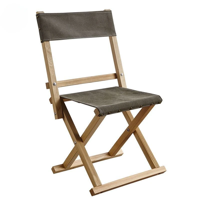 Outdoor Camping Folding Chair Leather  Leather Folding Stool Car Self-driving Leisure Folding Chair Furniture Wood Stool