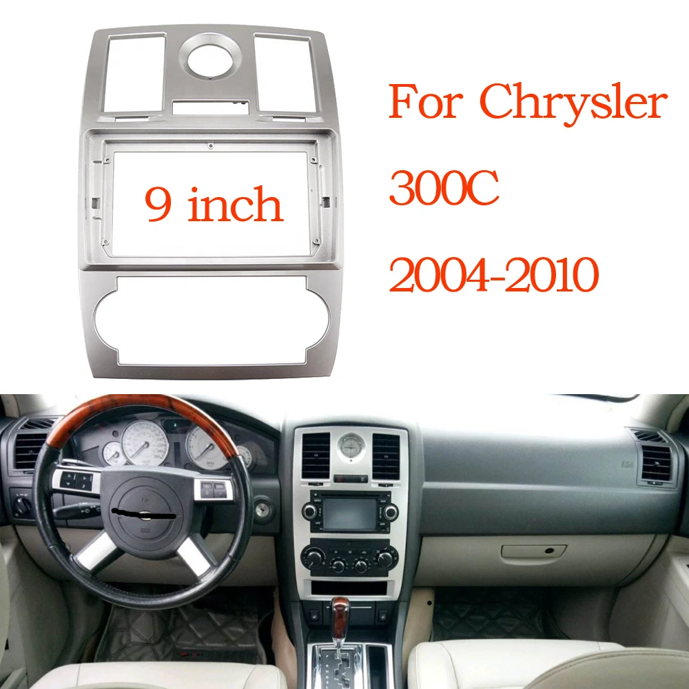 Car Radio Fascias Frame For Chrysler 300C SRT 2004-2008 9 inch 2DIN Stereo Panel Wiring Harness Power Cord Cable Canbus Decoder