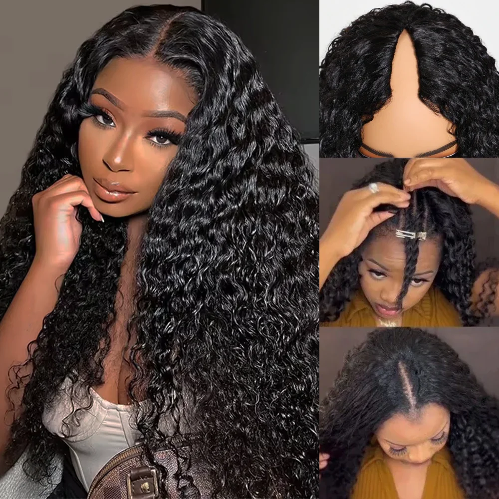 Perruque en cheveux humains bouclés longs de 32 pouces, densité 200, en forme de V, cheveux brésiliens naturels, pour femmes noires, cheveux Remy, usage quotidien