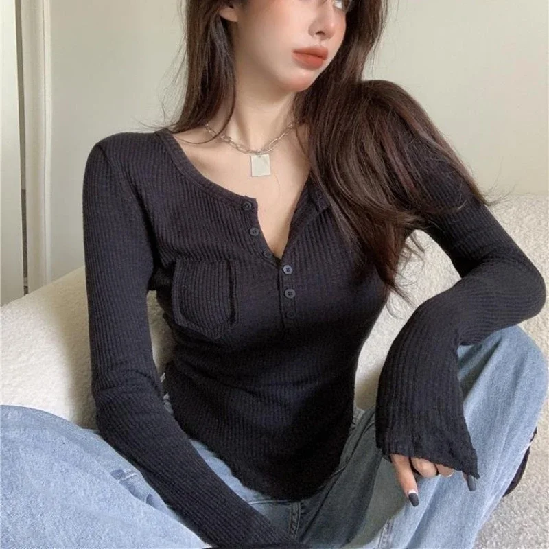 T-shirt Donna Casual Slim Femminile Estate Sottile All-match Harajuku Semplice Manica Lunga a Prova di Sole Colori Puri Stile Coreano Moda