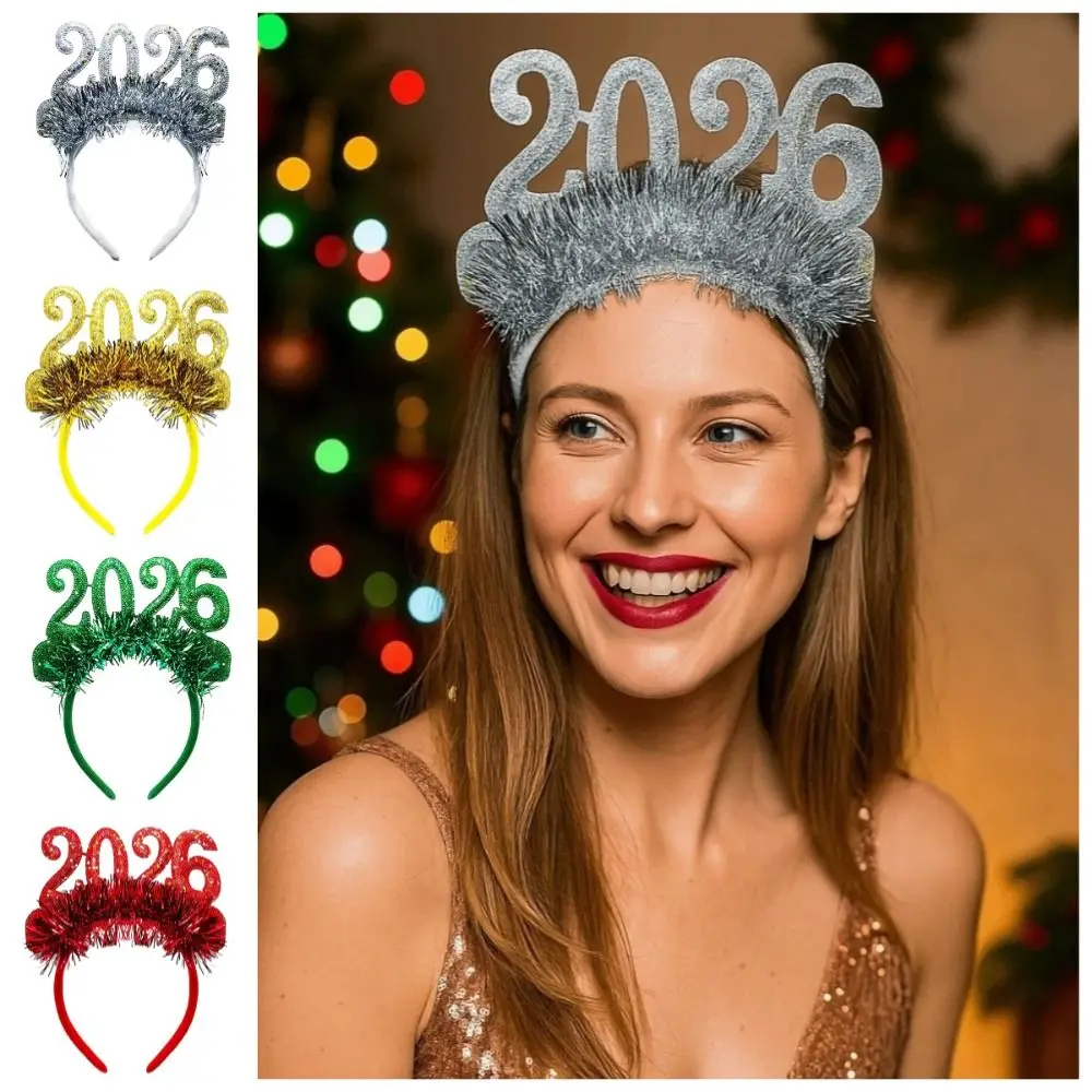 

Sequin 2026 Happy New Year Headband Cute Creative New Year Decorative Headdress Headwear Colorful Glitter Hair Hoop
