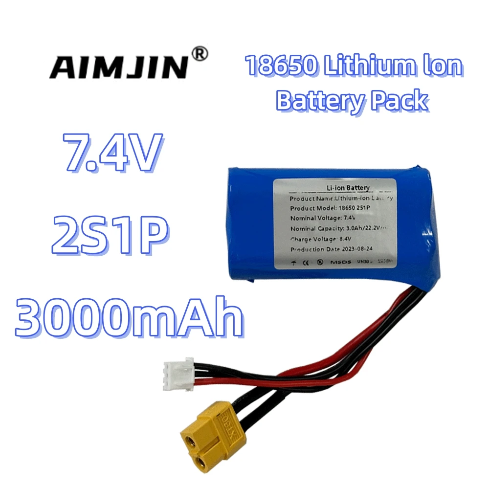 

7.4V 3000mAh 2S1P 18650 Lithium Ion Battery Pack XT60 Plug，Great for model airplane