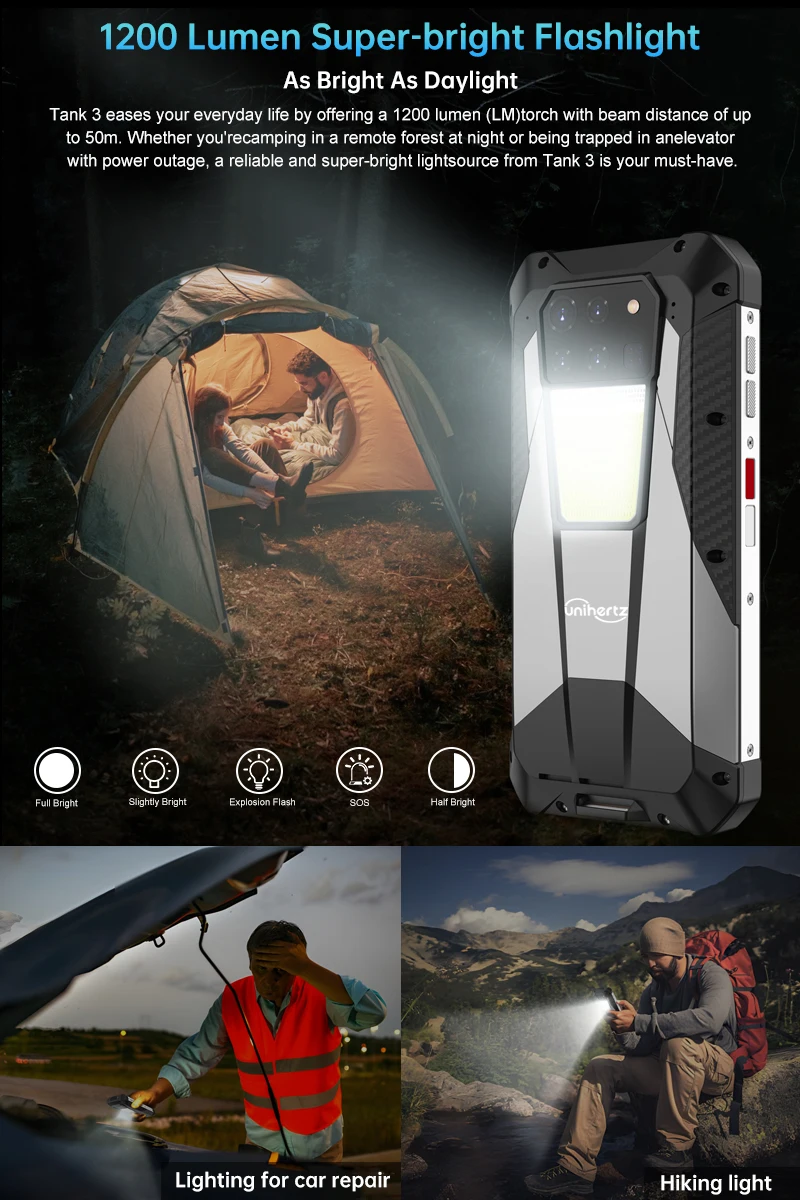 Unihertz Tank 3 8849 Android 13 Smartphone Rugged 23800mAh 32GB 512GB 200MP 5G Mobile Phone Waterproof 120W Night Vision Phones