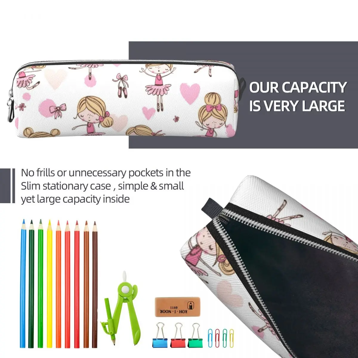 발레 하트 연필 케이스 귀여운 만화 펜 가방 소녀 소년 대용량 학교 용품 선물 연필 케이스